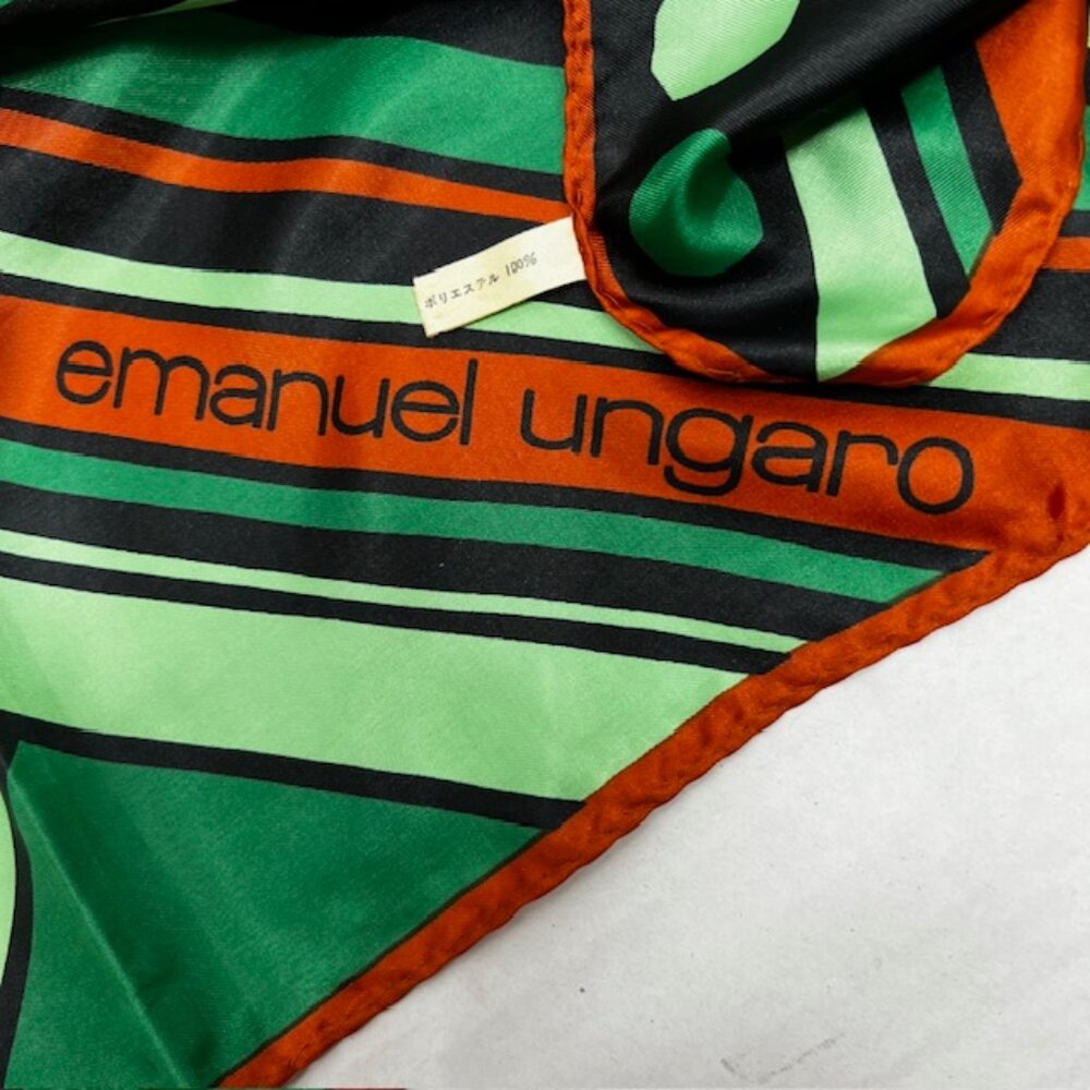 (2) Emanuel Ungaro Paris Scarfs 100% Silk 27" Green stripe Blue Orange Dot (27 - Picture 10 of 16